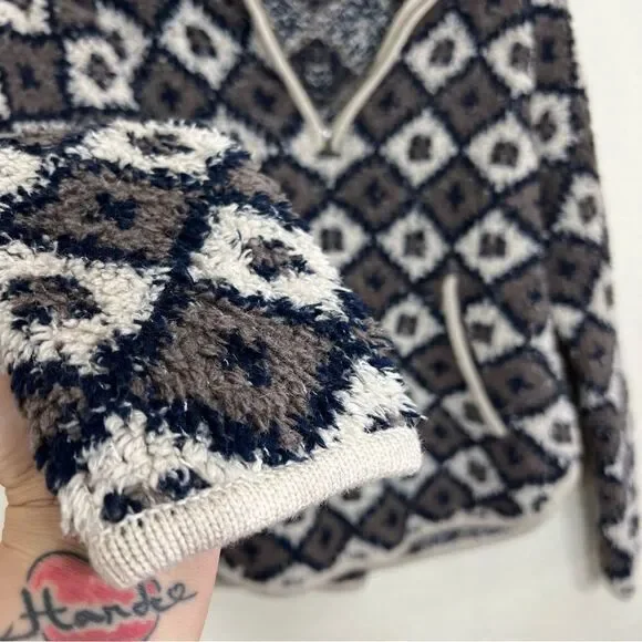 Madewell Popover Sweater Fuzzy Teddy Bear Style Fleece 1/4 Zip Diamond Print M - Picture 8 of 15